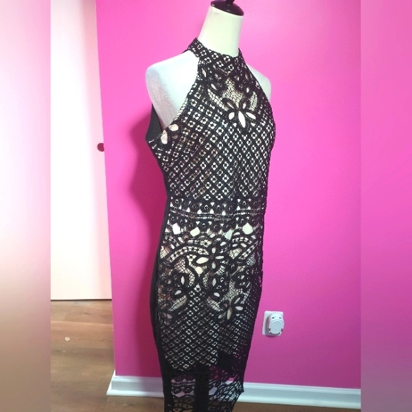 Eilly Bazar Ladies Black Lace Overlay Midi Pencil Dress (Size XL) - Picture 8 of 9